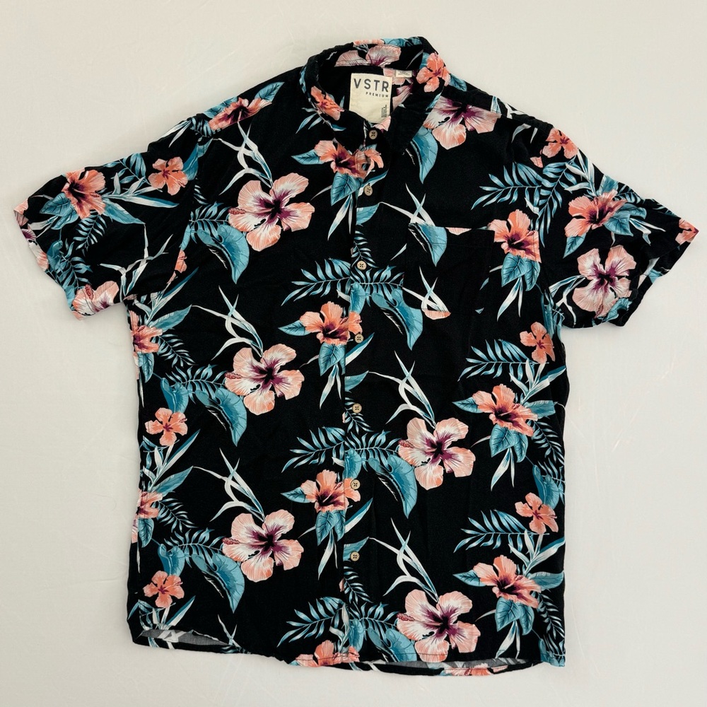Black Pink Floral VSTR SS XL Men’s Button Up Shirt Short Sleeve Extra Large
